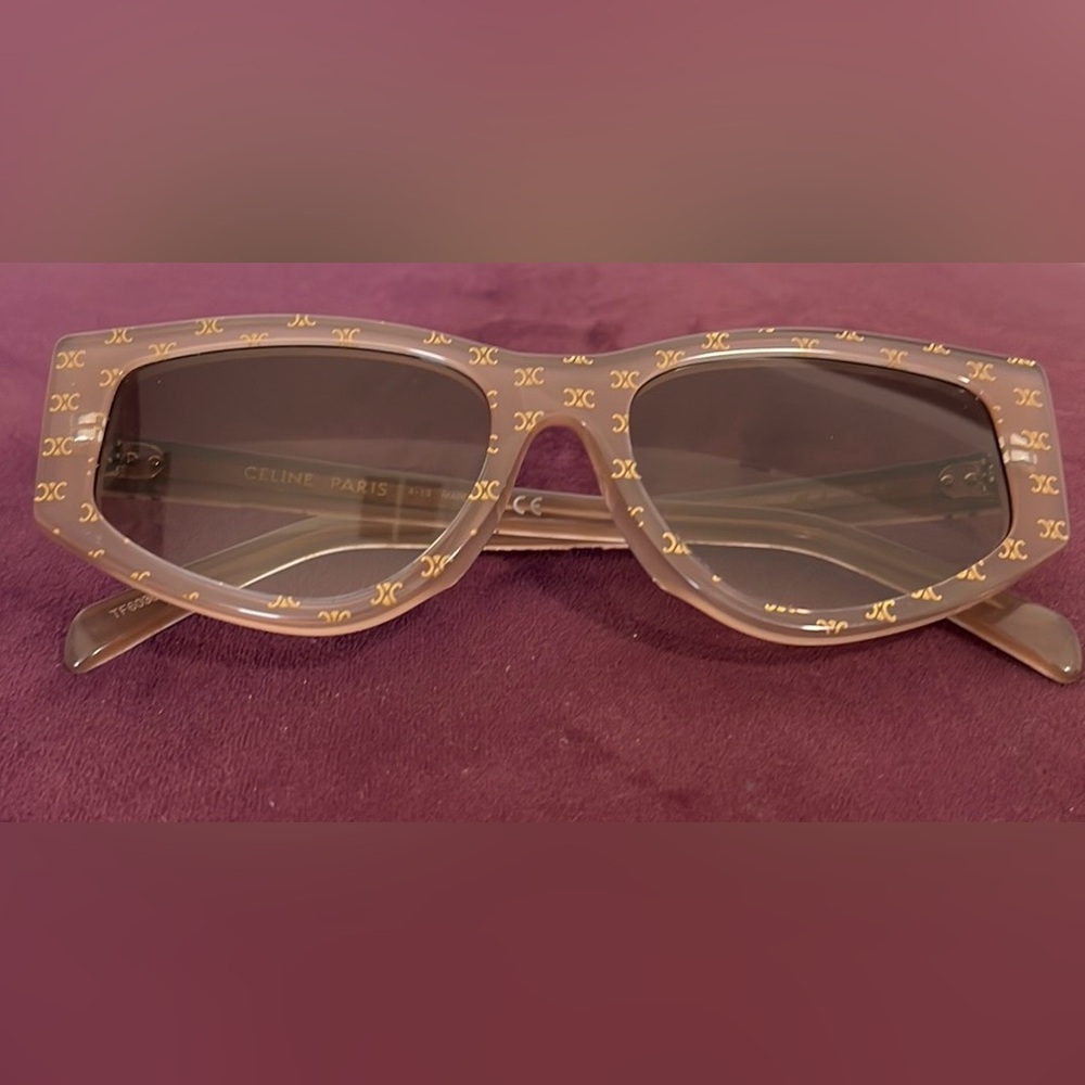 RARE Celine geometric sunglasses tan with gold logo - Picture 8 of 8